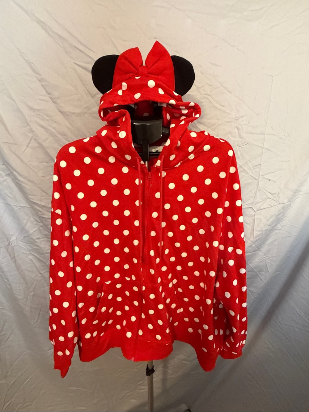 Disney Minnie Mouse Red Polka Dot Hooded Zip-Up with Bow & Ears